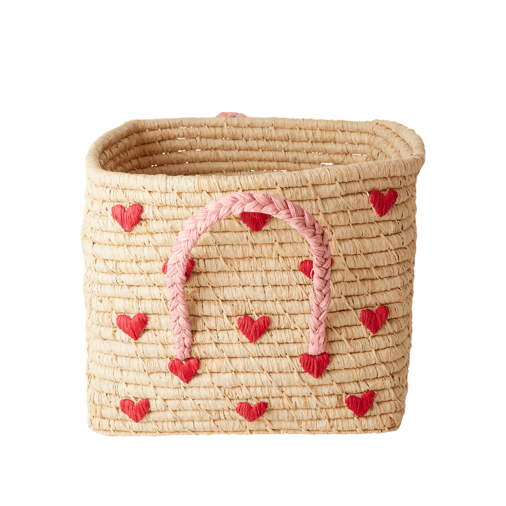 Raffia Square Basket with Hearts - Natural - Rice By Rice