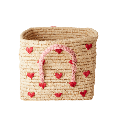 Raffia Square Basket with Hearts - Natural - Rice By Rice
