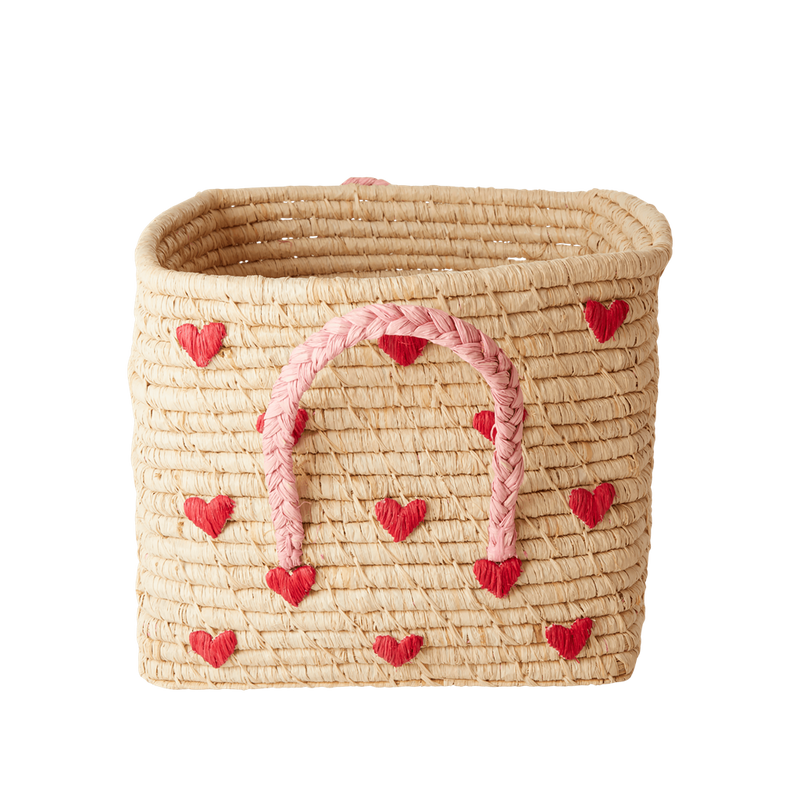 Raffia Square Basket with Hearts - Natural - Rice By Rice