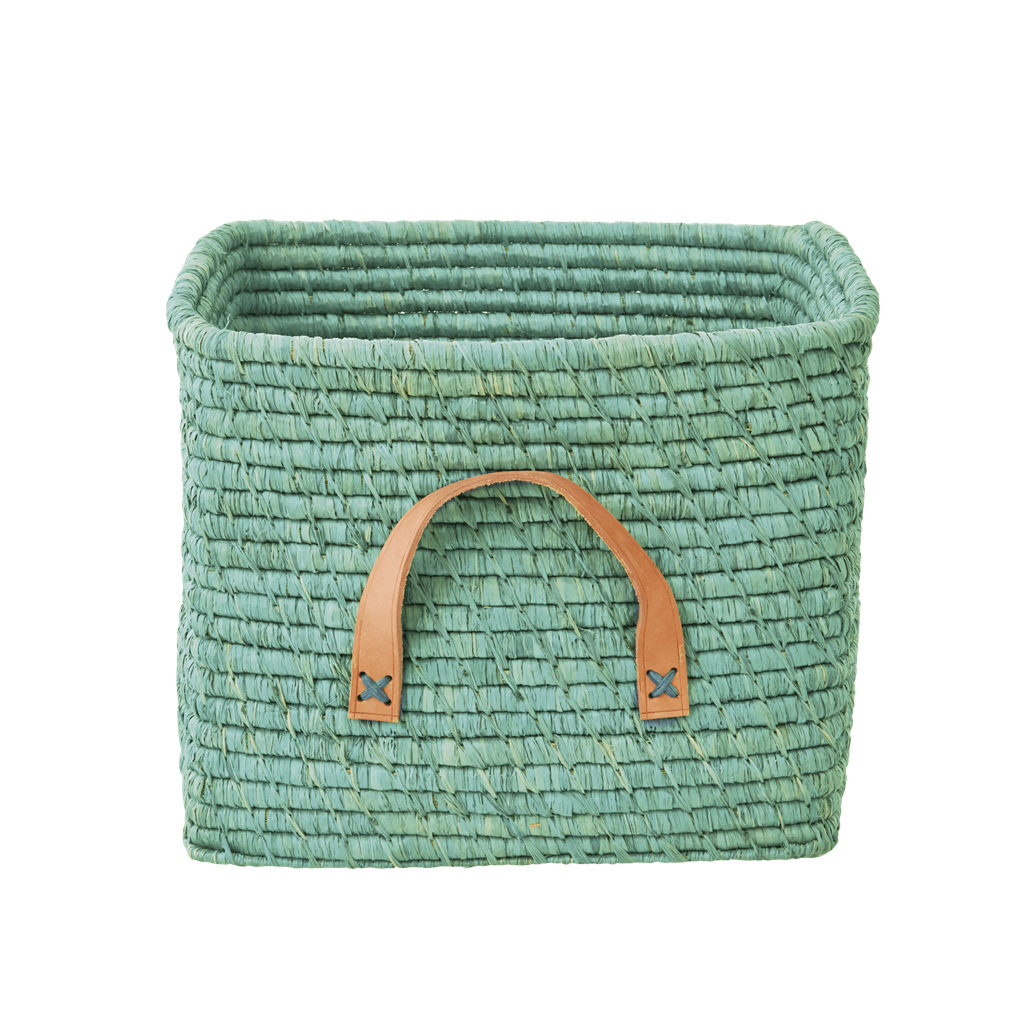 Square Raffia Basket - Mint - Rice By Rice