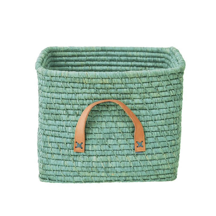 Square Raffia Basket - Mint - Rice By Rice