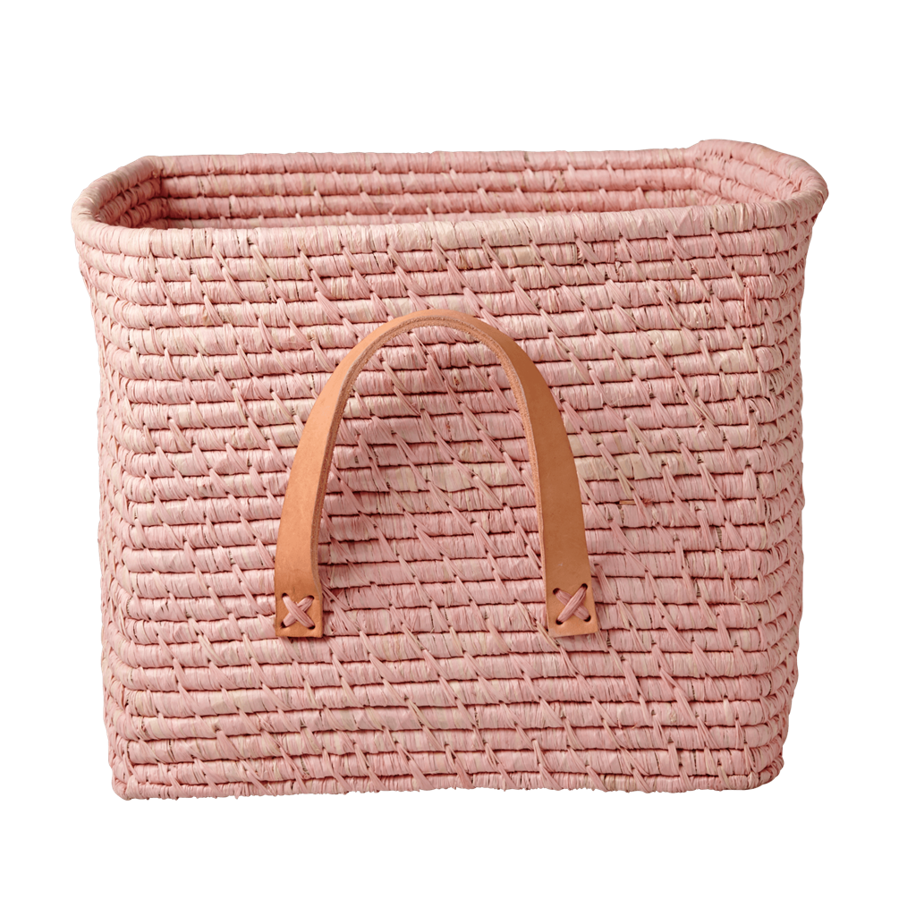 Square Raffia Basket - Soft Pink - Rice By Rice