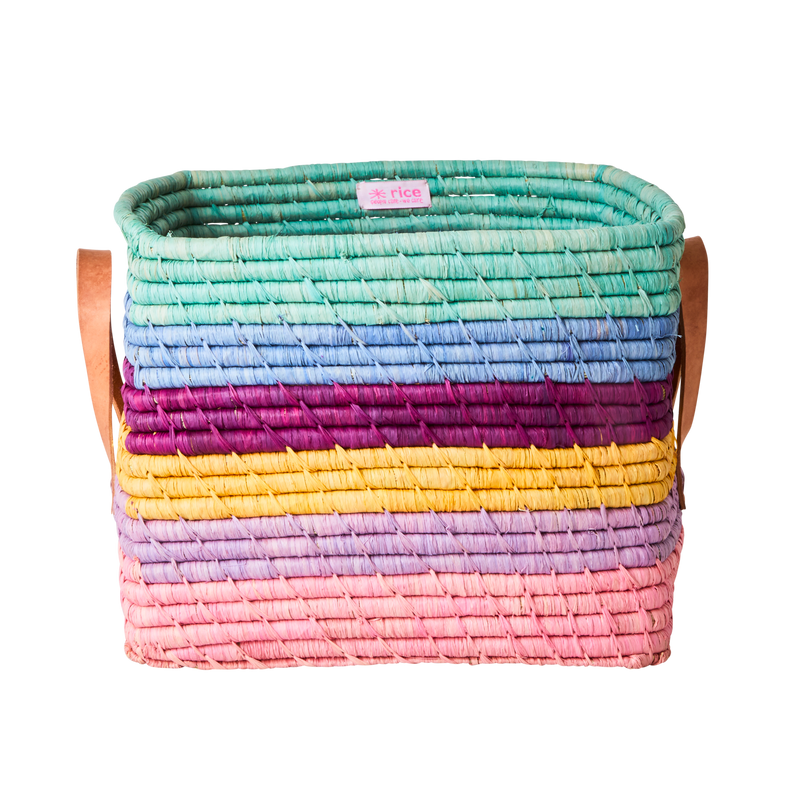 Square Raffia Basket - Multi - Rice By Rice