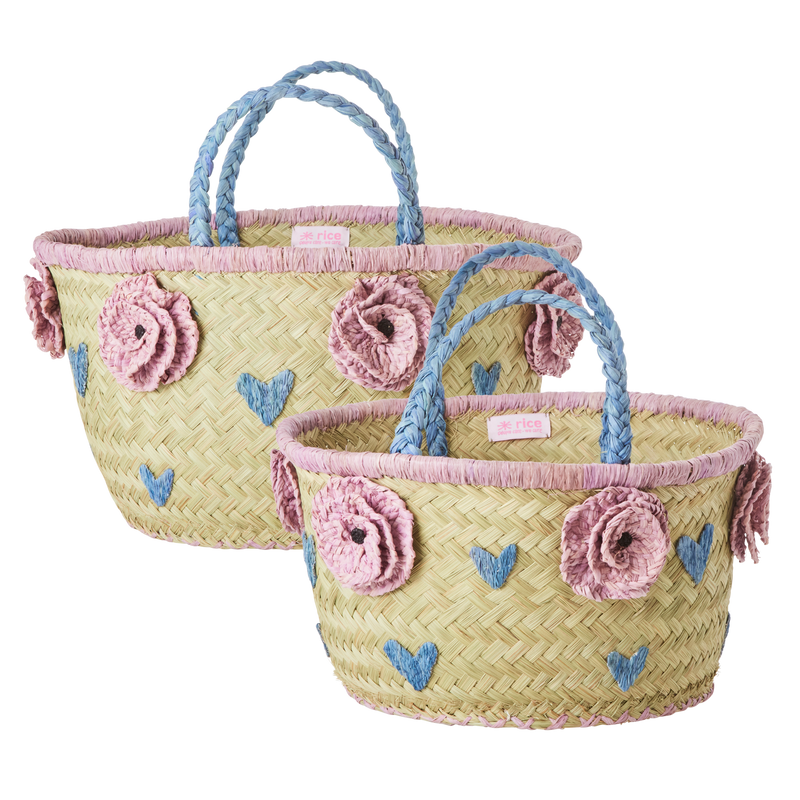 Raffia Storage Basket - Natural - Flower Print - Rice By Rice