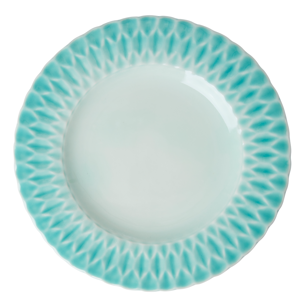 Ceramic Dinner Plate - Aqua. Set of 6 plates - Rice By Rice