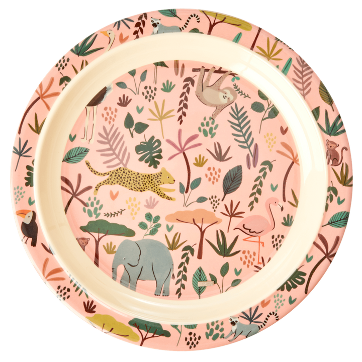 Melamine Kids Lunch Plate | Coral All Over Jungle Animals Print - Rice By Rice