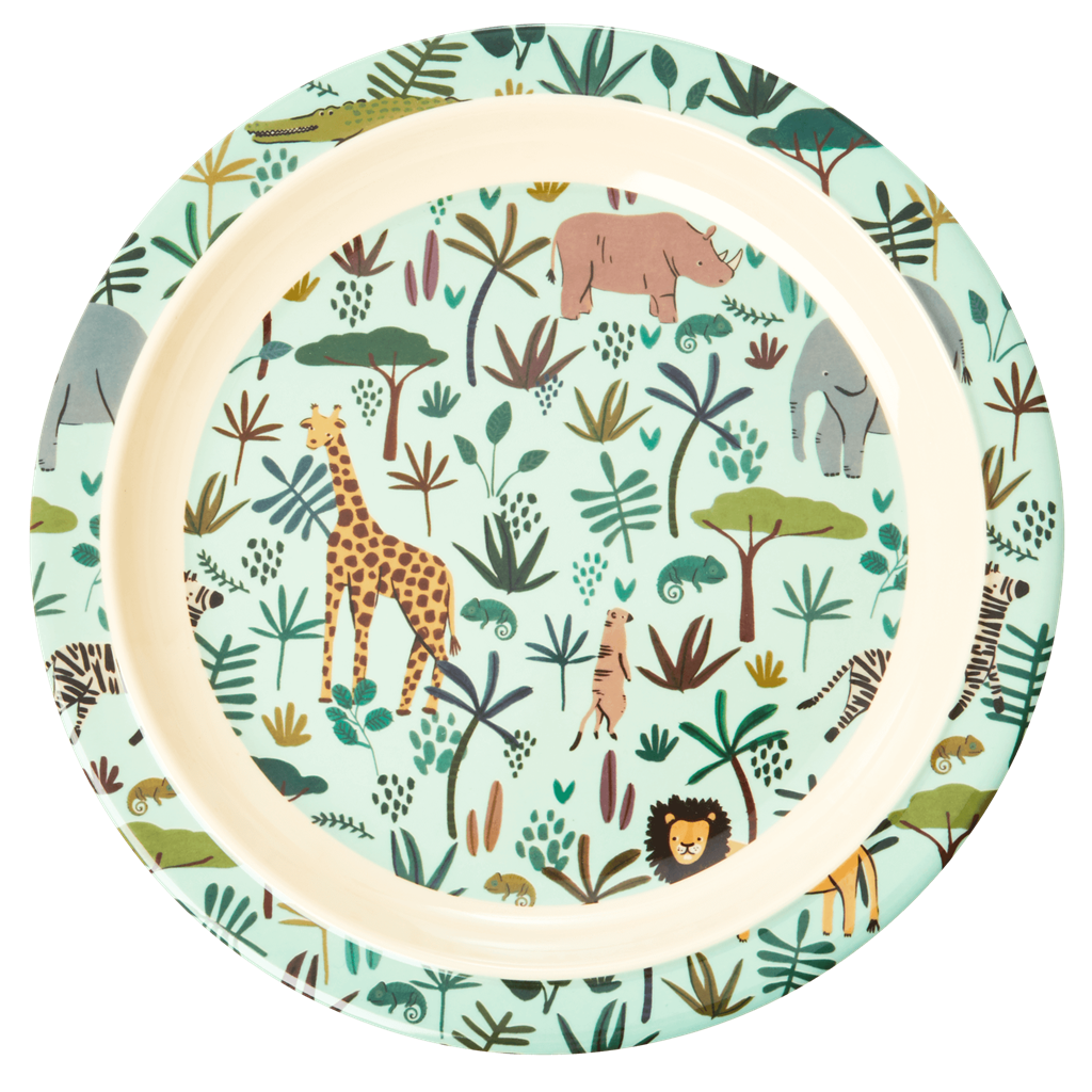 Melamine Kids Lunch Plate | Green All Over Jungle Animal Print - Rice By Rice