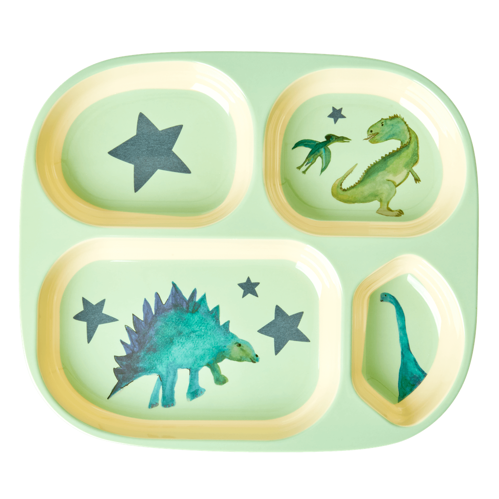 Melamine 4 Room Kids Plate | Dinosaurs Print - Rice By Rice