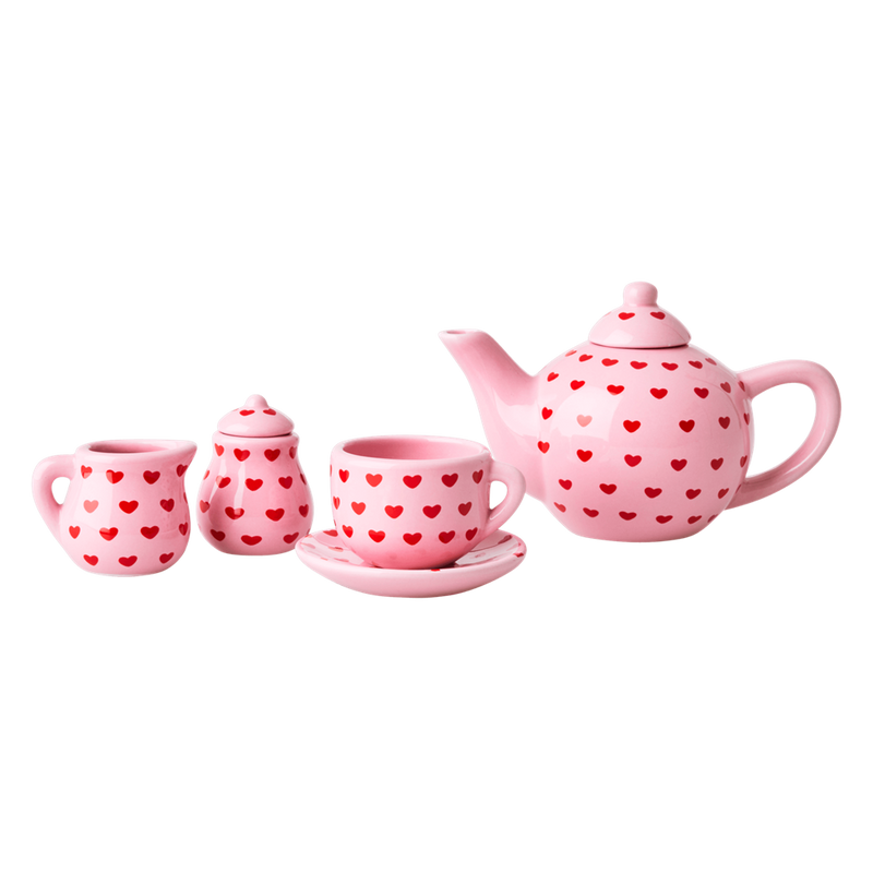 Little Kids Porcelain Tea Set with Heart Print - Rice By Rice