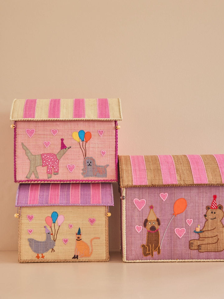 Raffia Storage House - Soft Pink - Party Animal Print - Rice By Rice