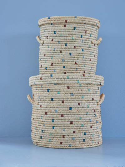Large Round Raffia Basket- set of 2 - Rice By Rice