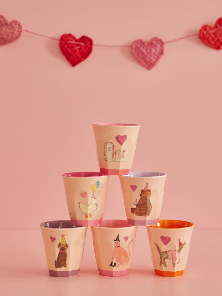 Small Melamine Cup - Soft Pink - Party Animal Print - Rice By Rice