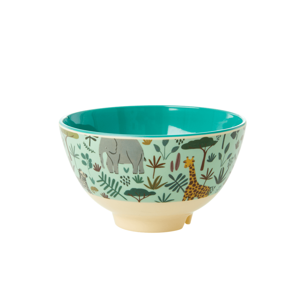 Melamine Small Bowl | Green All Over Jungle Animals Print - Rice By Rice