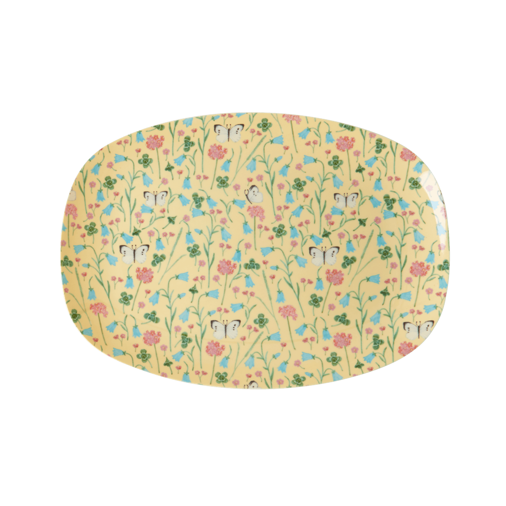 Melamine Small Rectangular Plate | Creme Sweet Butterfly Print - Rice By Rice