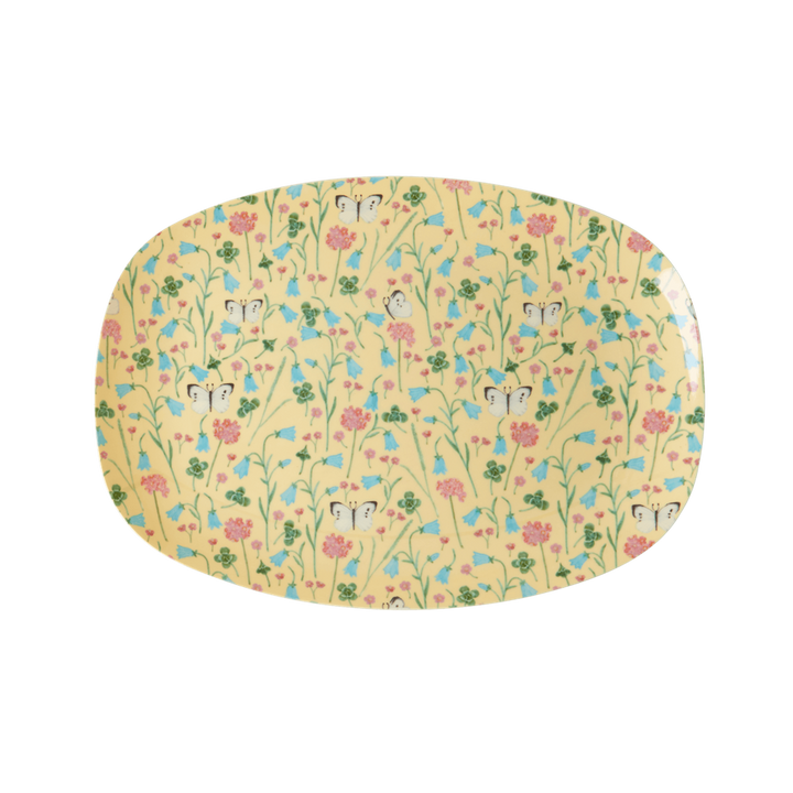 Melamine Small Rectangular Plate | Creme Sweet Butterfly Print - Rice By Rice