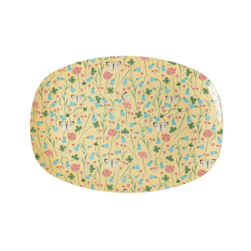 Melamine Small Rectangular Plate | Creme Sweet Butterfly Print - Rice By Rice