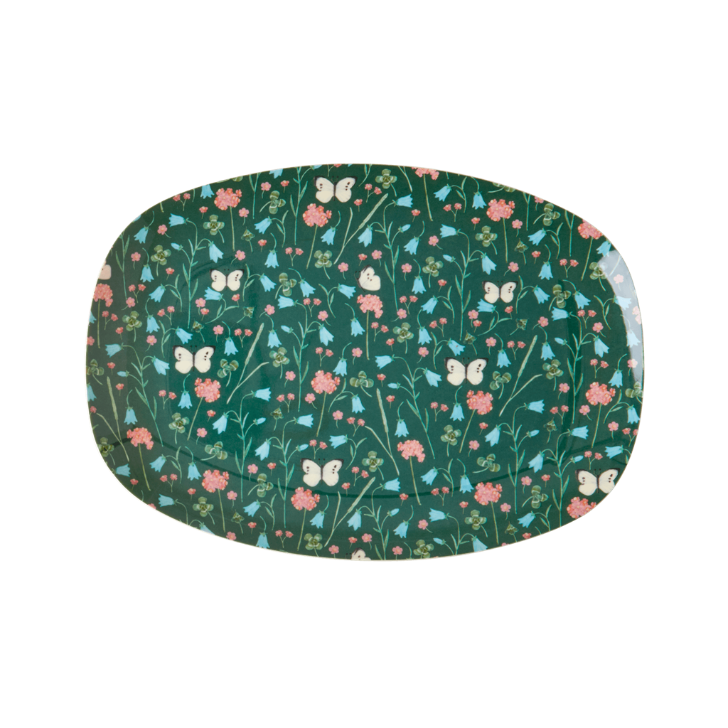 Melamine Small Rectangular Plate | Green Sweet Butterfly - Rice By Rice