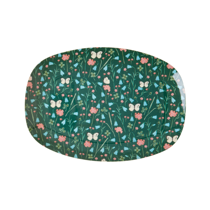 Melamine Small Rectangular Plate | Green Sweet Butterfly - Rice By Rice