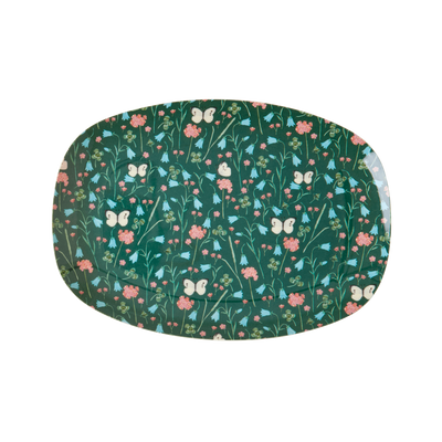Melamine Small Rectangular Plate | Green Sweet Butterfly - Rice By Rice