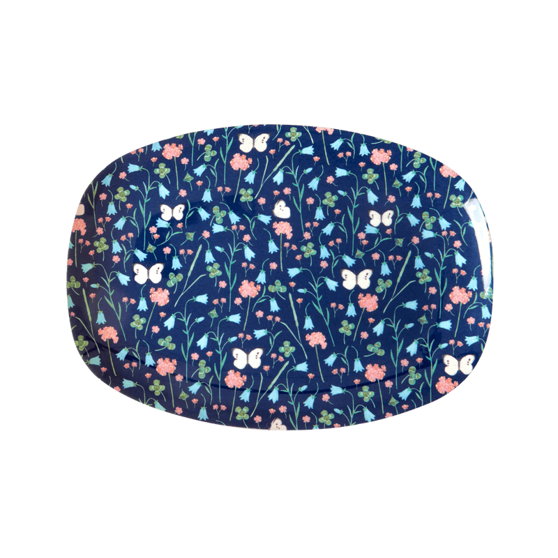 Melamine Small Rectangular Plate | Midnight Blue Sweet Butterfly Print - Rice By Rice