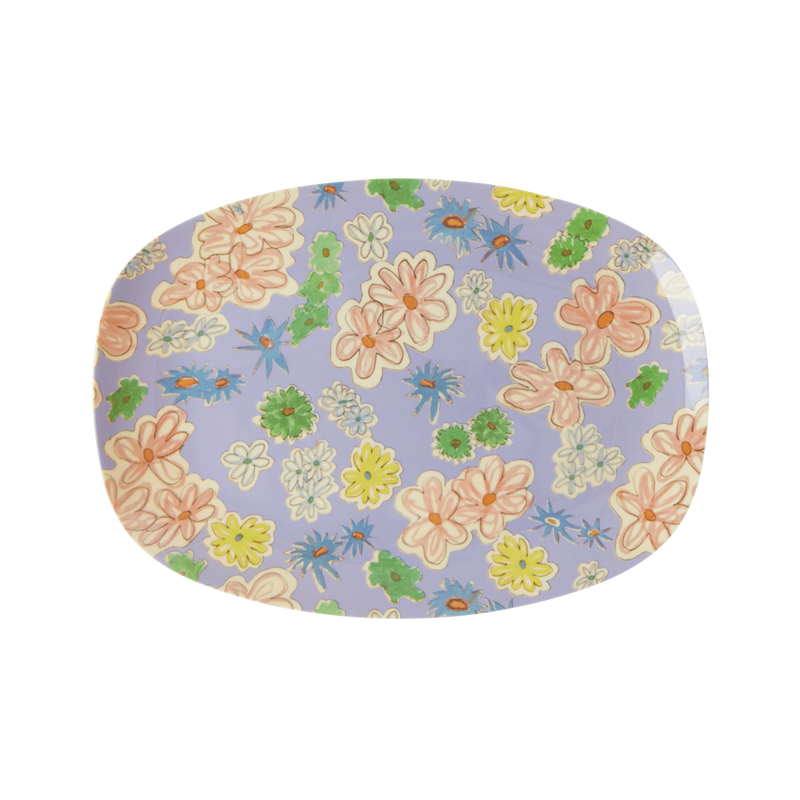 Melamine Small Rectangular Plate | Flower Painting Print - Rice By Rice