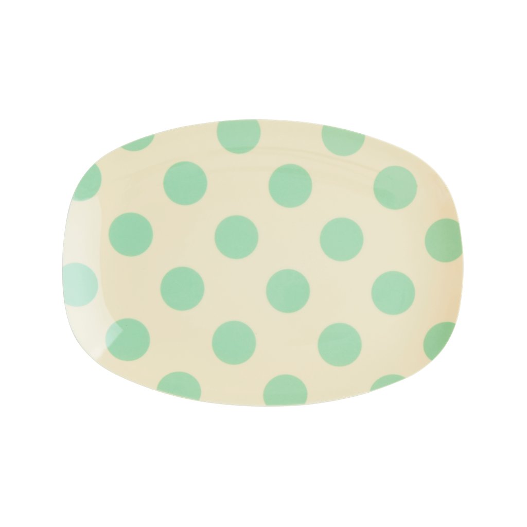 Melamine Small Rectangular Plate | Green Dots Print - Rice By Rice