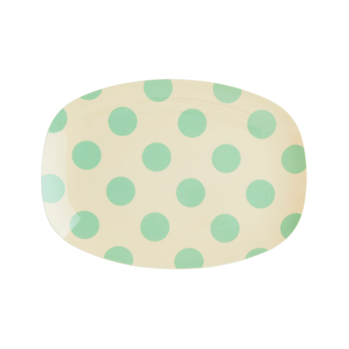 Melamine Small Rectangular Plate | Green Dots Print - Rice By Rice