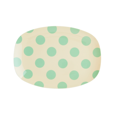 Melamine Small Rectangular Plate | Green Dots Print - Rice By Rice