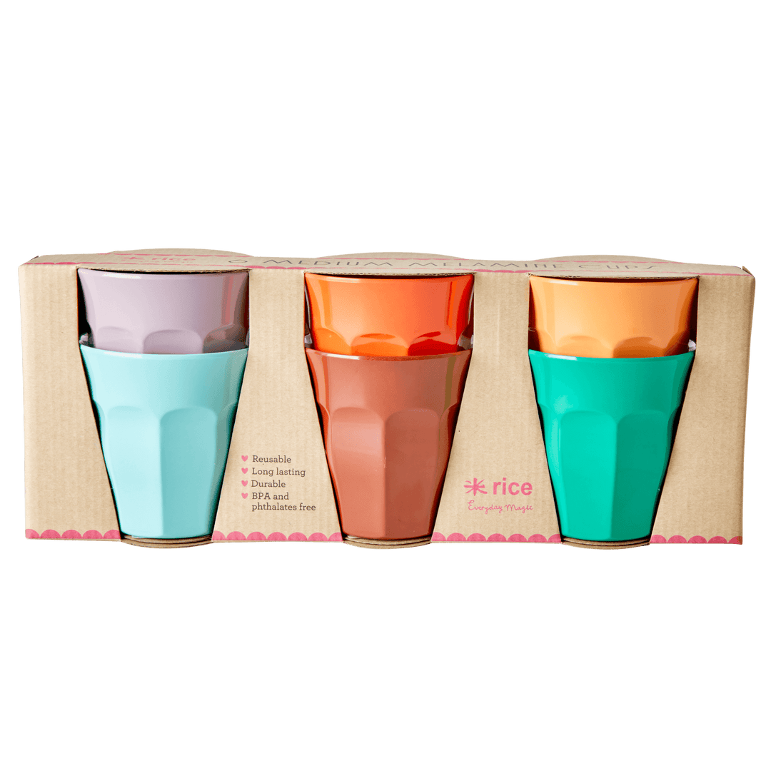 Melamine Cups in Assorted 'Follow The Call of The Disco Ball' Colors - Medium - 6 pcs. in Gift Box - Rice By Rice