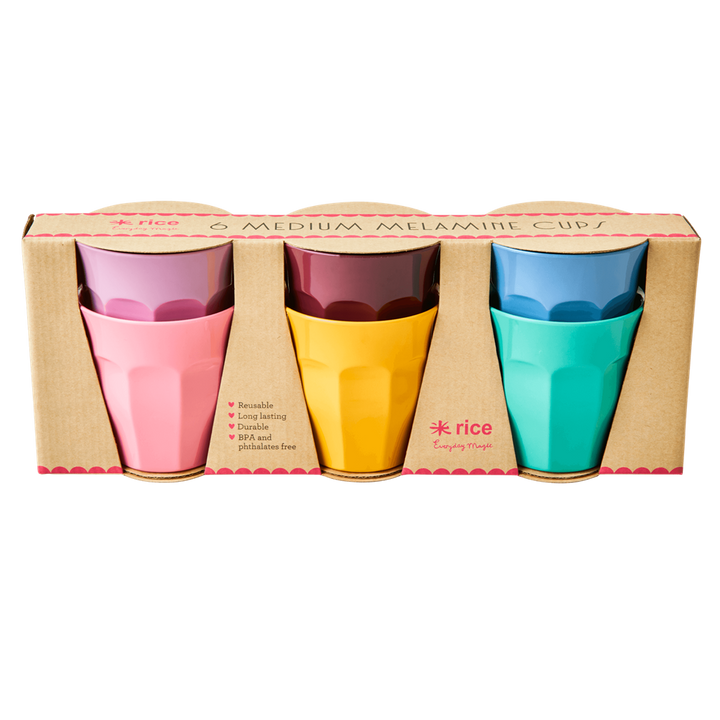 Melamine Cups in 'DANCE IT OUT' Colors  - Medium - 6 pcs. in Gift Box - Rice By Rice