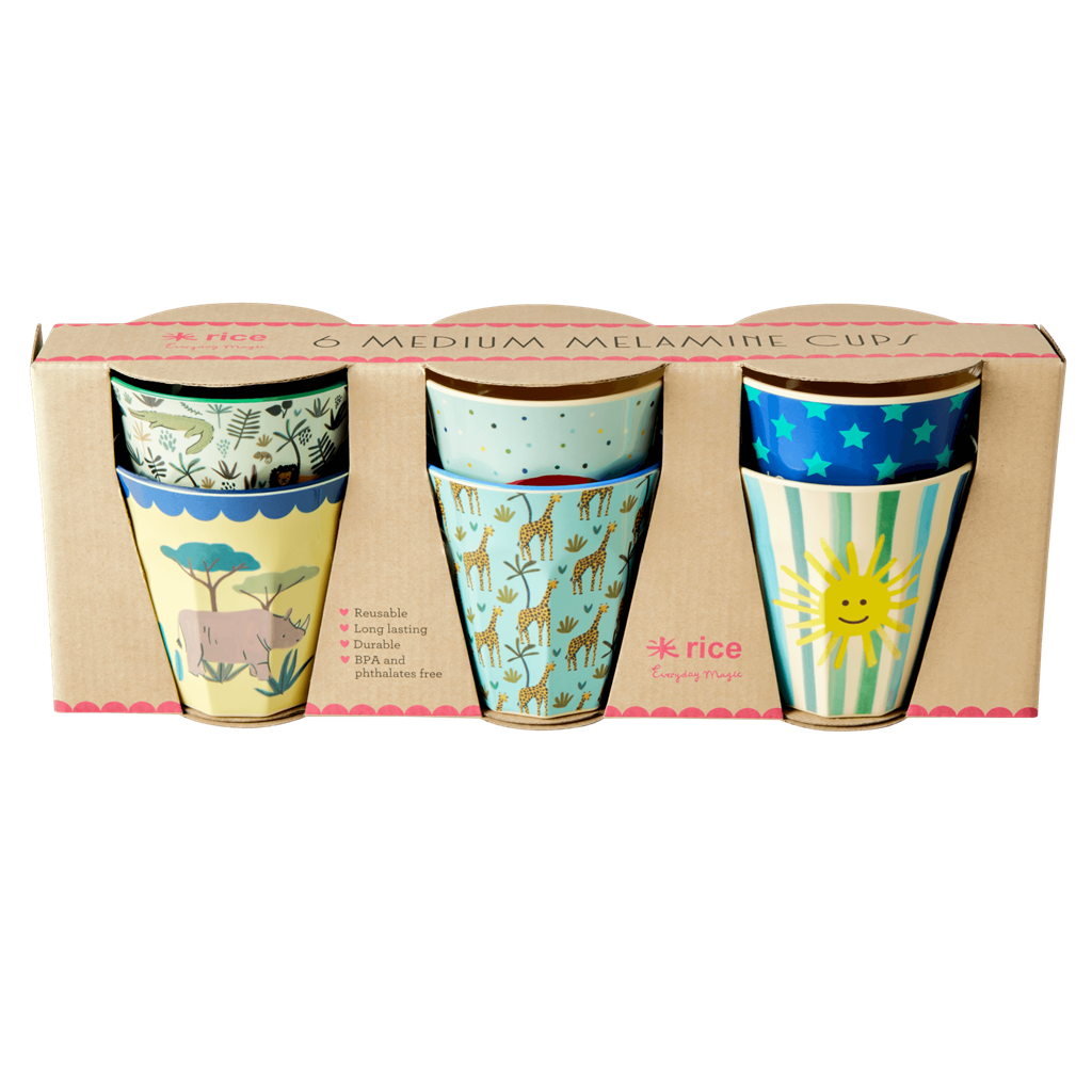 Melamine Kids Cups in Asst. Funky Prints - Medium - 6 pcs. in Gift Box - Rice By Rice