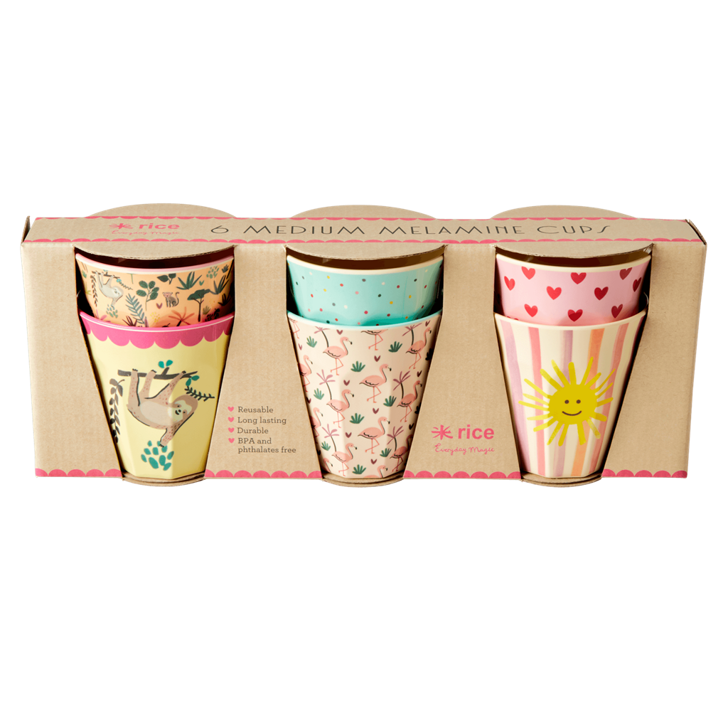 Melamine Kids Cups in Asst. Funky Prints - Medium - 6 pcs. in Gift Box - Rice By Rice