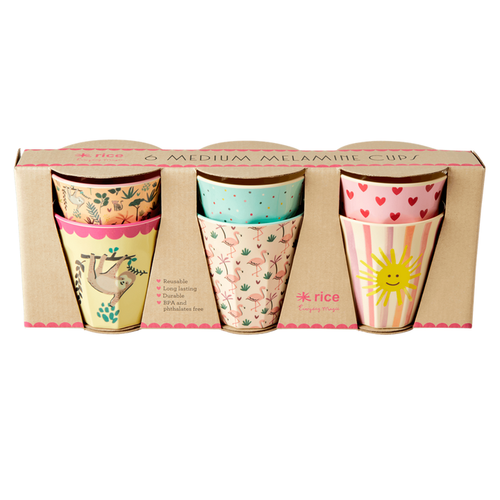 Melamine Kids Cups in Asst. Funky Prints - Medium - 6 pcs. in Gift Box - Rice By Rice