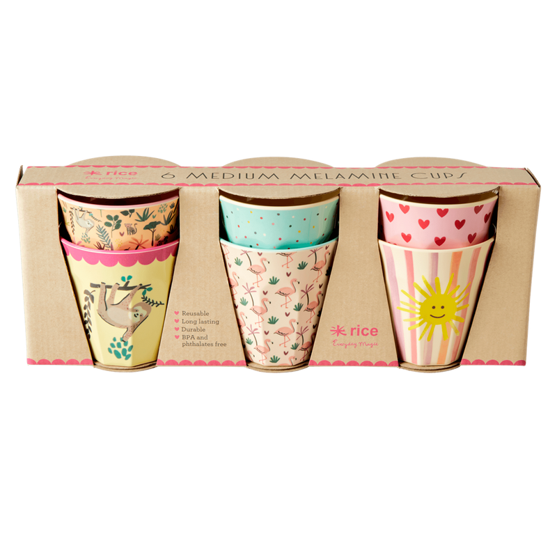 Melamine Kids Cups in Asst. Funky Prints - Medium - 6 pcs. in Gift Box - Rice By Rice