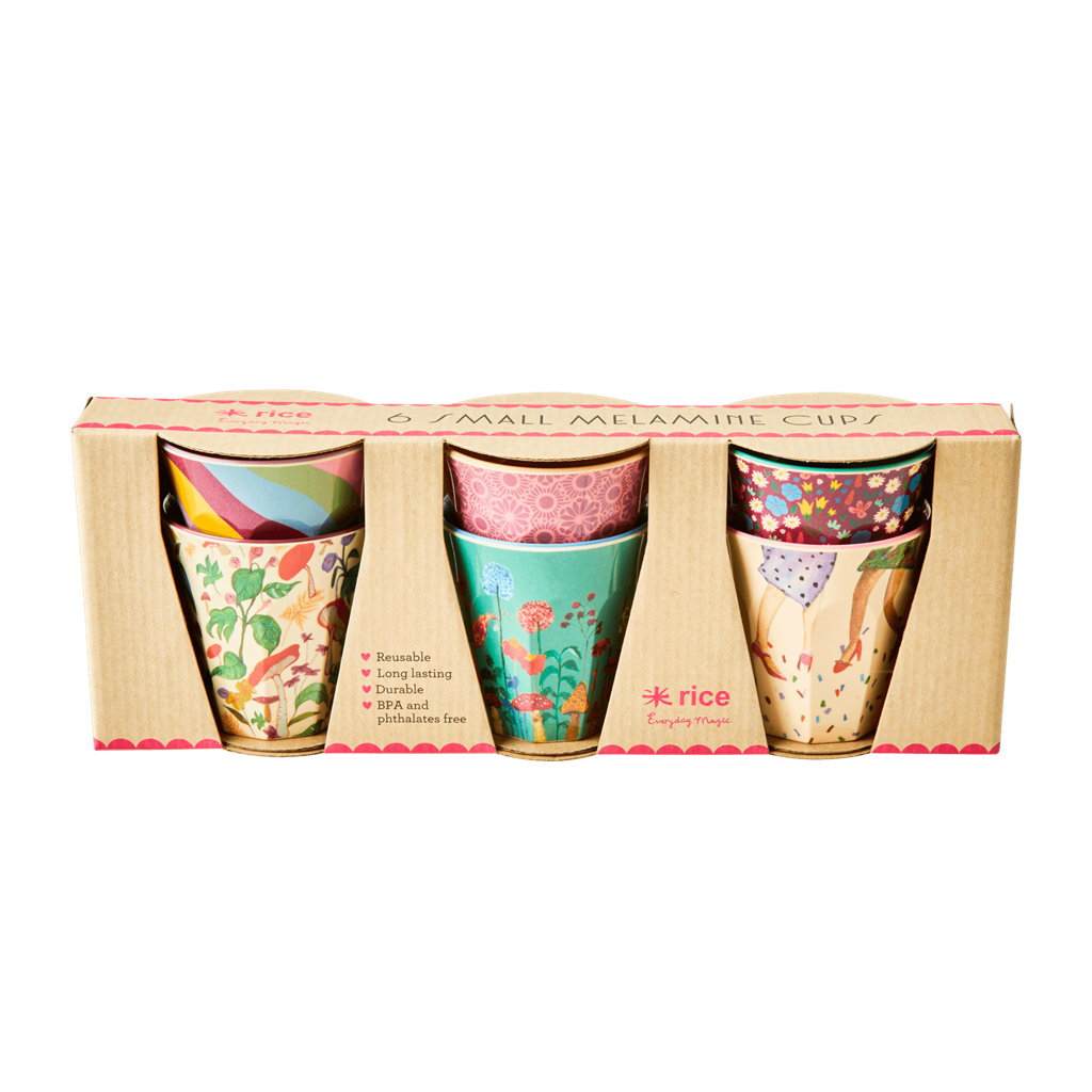 Melamine Cups 'DANCE IT OUT' Prints Small 6 pcs. in Gift Box Rice