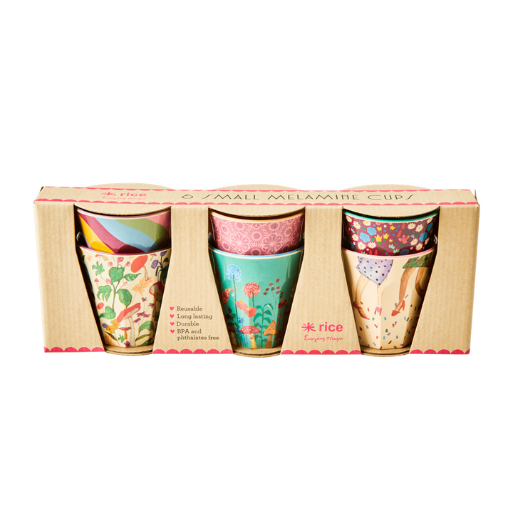 Melamine Cups 'DANCE IT OUT' Prints - Small - 6 pcs. in Gift Box - Rice By Rice