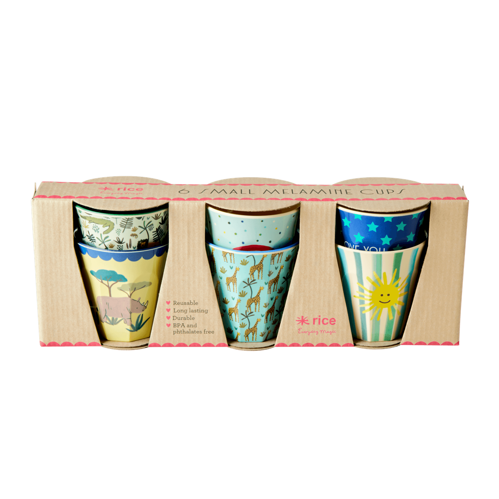 Melamine Kids Cups in Asst. Funky Prints - Small - 6 pcs. in Gift Box - Rice By Rice