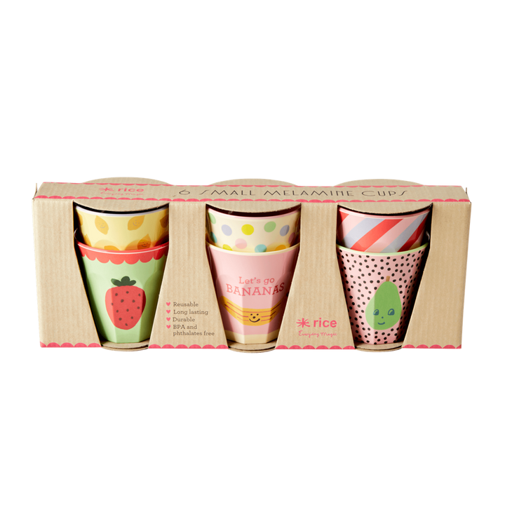 Melamine Kids Cups with Happy Fruits Print - Small - 6 pcs. in Gift Box - Rice By Rice