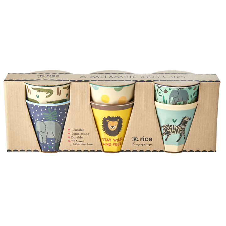 Melamine Cups with Assorted Jungle Print - Small - 6 pcs. in Gift Box - Rice By Rice