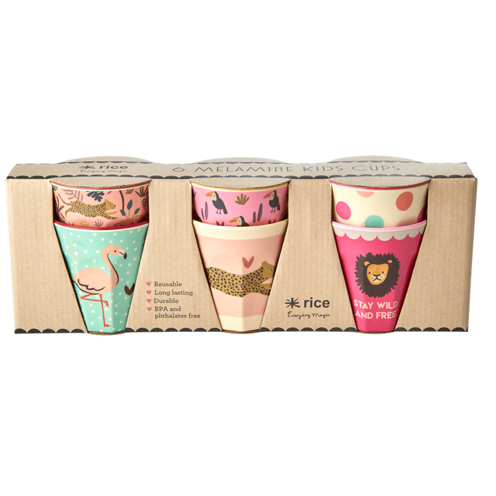 Melamine Cups with Assorted Jungle Print - Small - 6 pcs. in Gift Box - Rice By Rice