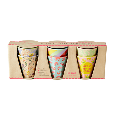 Melamine Cups with Assorted 'YIPPIE YIPPIE YEAH' Prints - Small - 6 pcs. in Gift Box - Rice By Rice