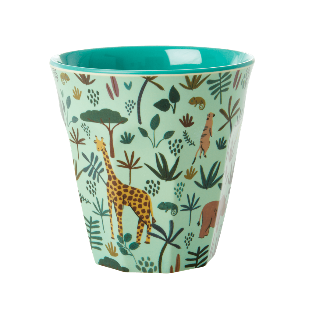 Medium Melamine Cups | Green All Over Jungle Animal Print - Rice By Rice