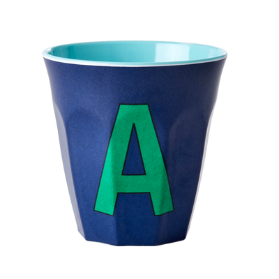 Melamine Cup - Medium with Alphabet in Bluish Colors | Letter A - Rice By Rice