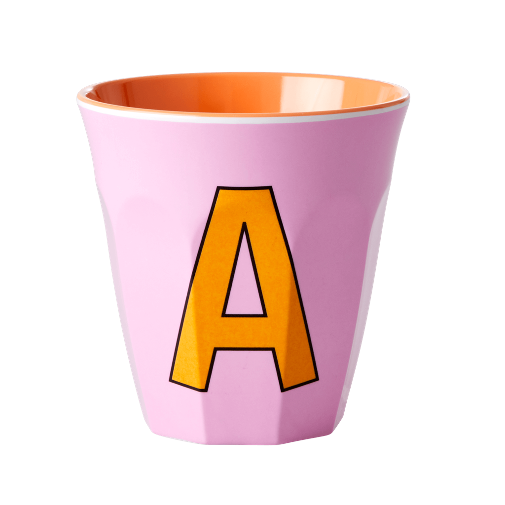 Two Melamine Cups - Medium with Alphabet in Pinkish Colors | Letter A - Rice By Rice