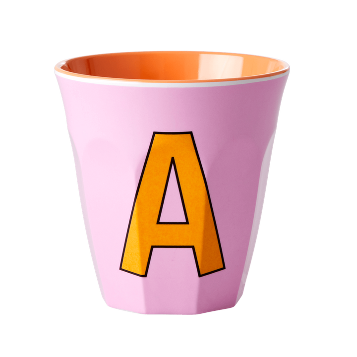 Two Melamine Cups - Medium with Alphabet in Pinkish Colors | Letter A - Rice By Rice