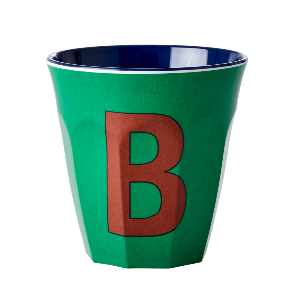 Two Melamine Cups - Medium with Alphabet in Bluish Colors | Letter B - Rice By Rice