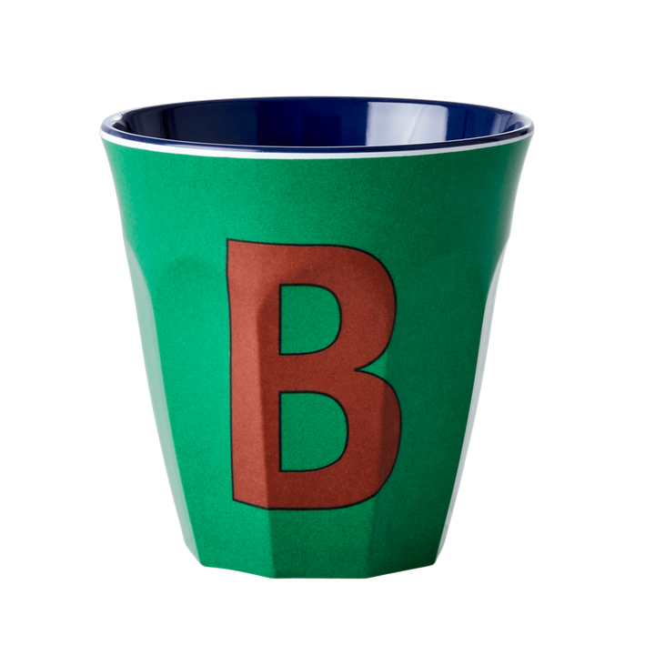 Two Melamine Cups - Medium with Alphabet in Bluish Colors | Letter B - Rice By Rice