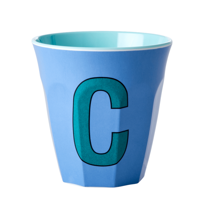 Two Melamine Cups - Medium with Alphabet in Bluish Colors | Letter C - Rice By Rice