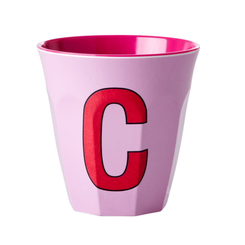 Two Melamine Cups - Medium with Alphabet in Pinkish Colors | Letter C - Rice By Rice