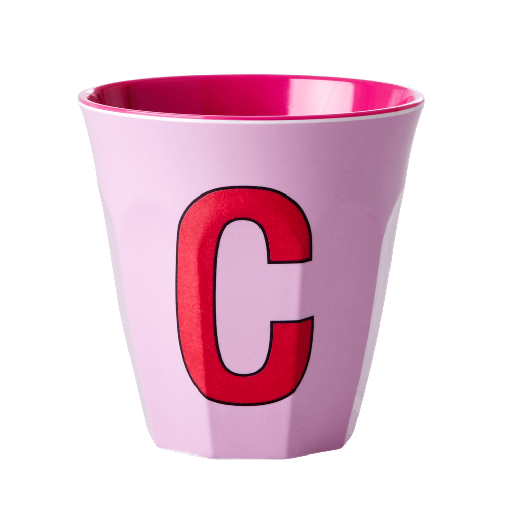 Two Melamine Cups - Medium with Alphabet in Pinkish Colors | Letter C - Rice By Rice